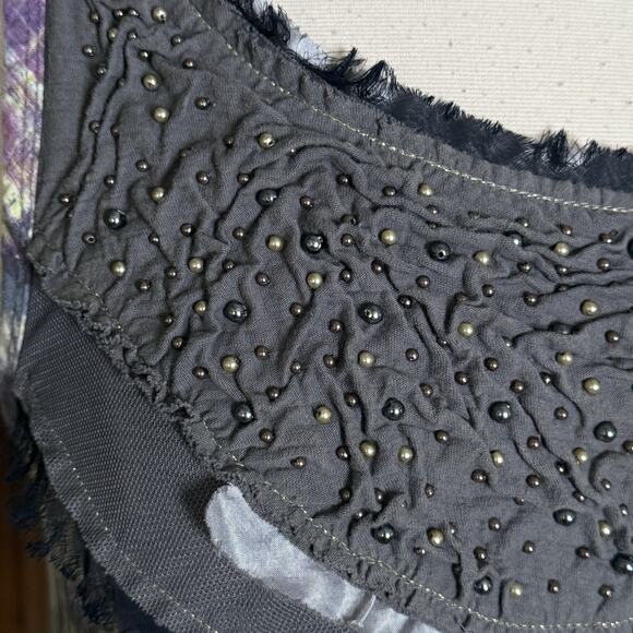 One September Anthropologie Embellished Sleeveless Top Size M Beaded Gray Purple - Picture 4 of 6